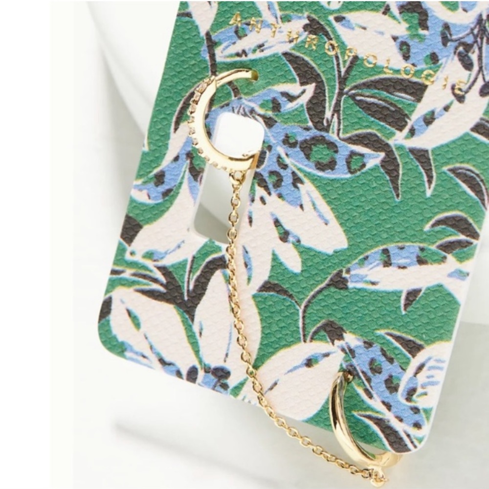 🆕 Anthropologie Louisa Huggie Hoop Crystal-Accented Chain Ear Cuff Earrings